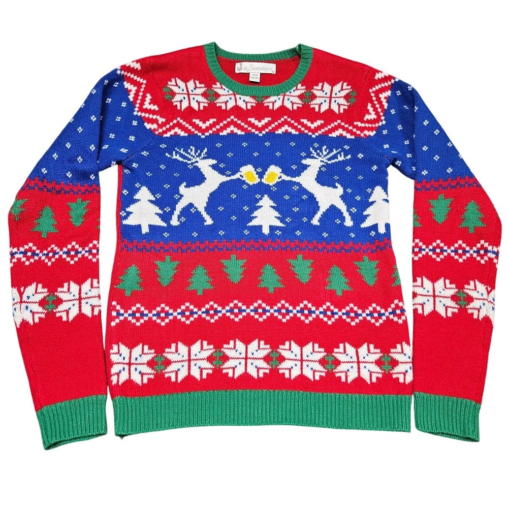 Ugly Christmas Sweater Small Reindeer Drinking Beer Holiday Party Festive Jolly